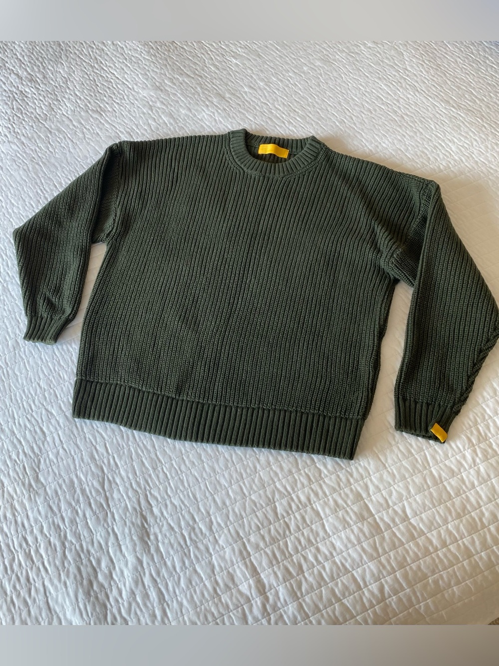 Yellow Label Co. 100% Cotton Chunky Cotswolds Knit Sweater in Olive (Men’s XS)